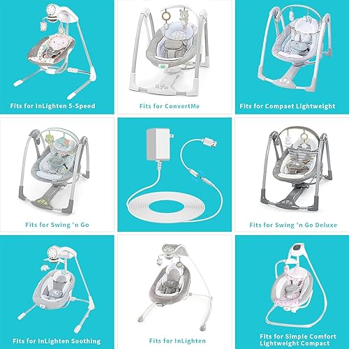 Miniatura 5 de Adaptador de corriente para columpio de bebé con cable USB, cargador de columpio para bebé apto para Ingenuity Swing para InLighten, InLighten