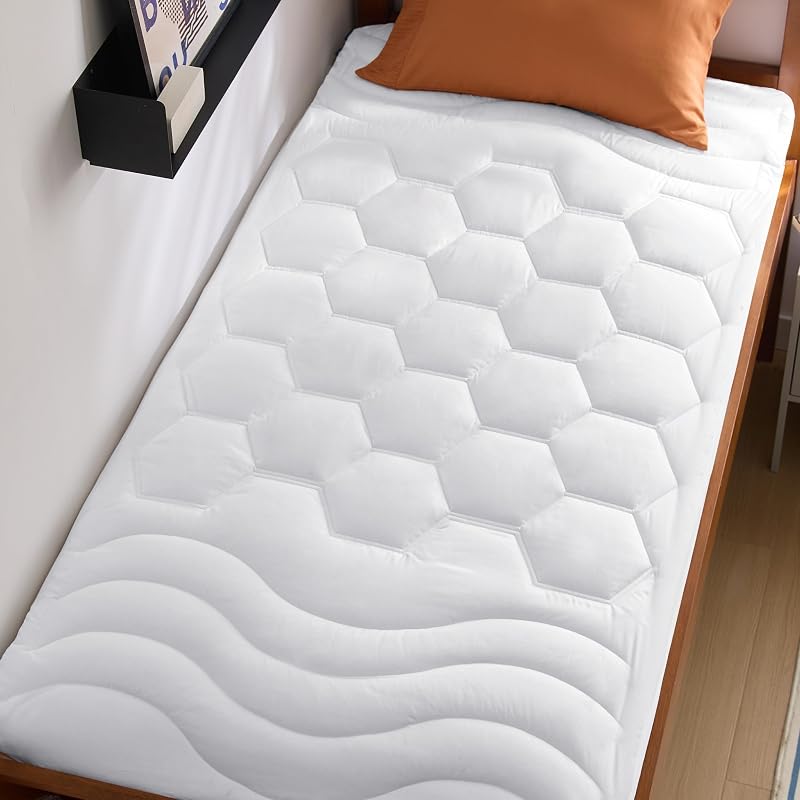Bedsure Funda para colchón doble – Protector de colchón ajustable acolchado con bolsillo de 8 a 21 pulgadas de profundidad, funda de cama transpirable silenciosa, lavable a máquina, blanco, 39 x 75 pulgadas