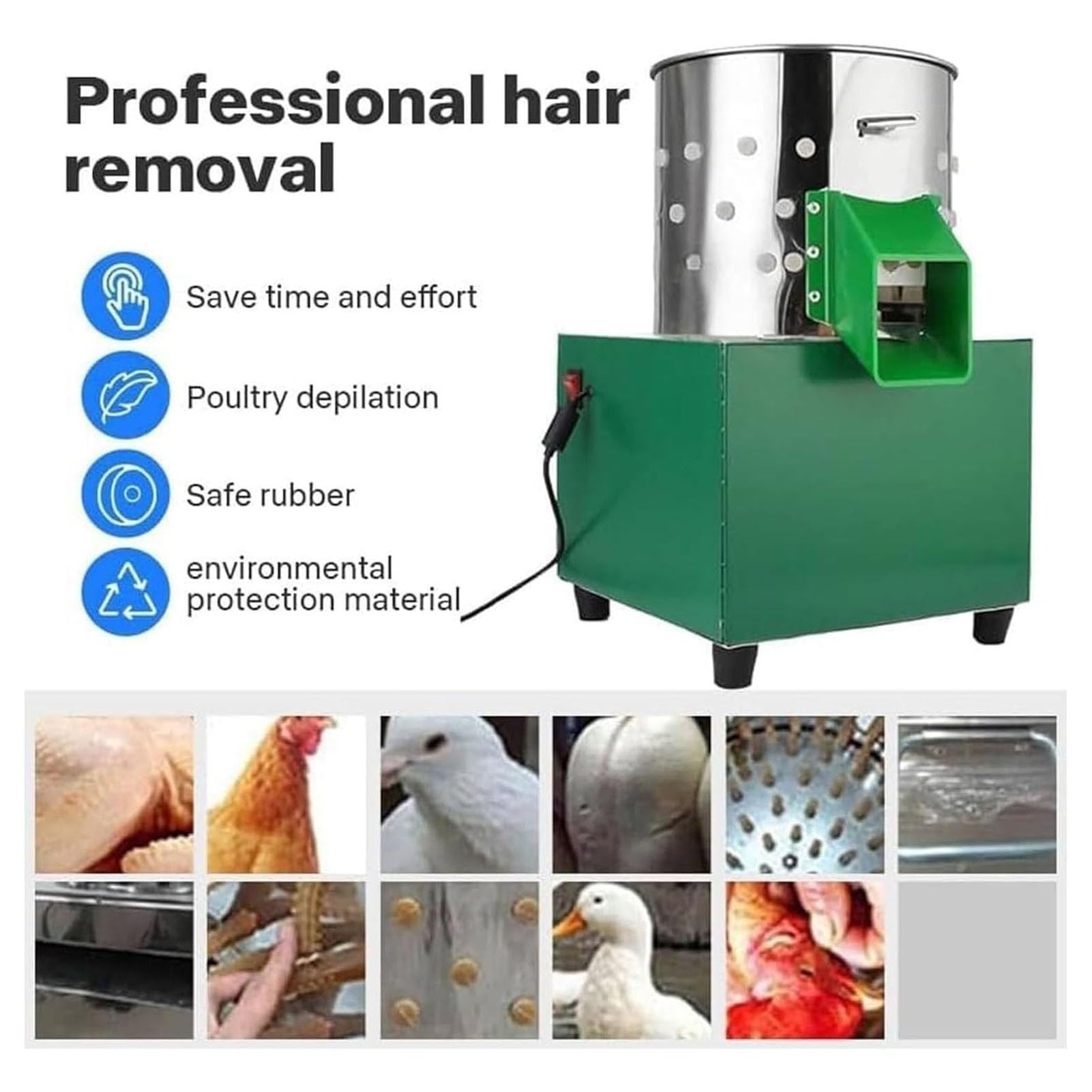 Piccola spiumatrice per polli, Macchina per la rimozione delle Piume di pollame, spiumatrice Automatica per polli, volatili, Anatre, Tacchini e quaglie (Uso agricolo)