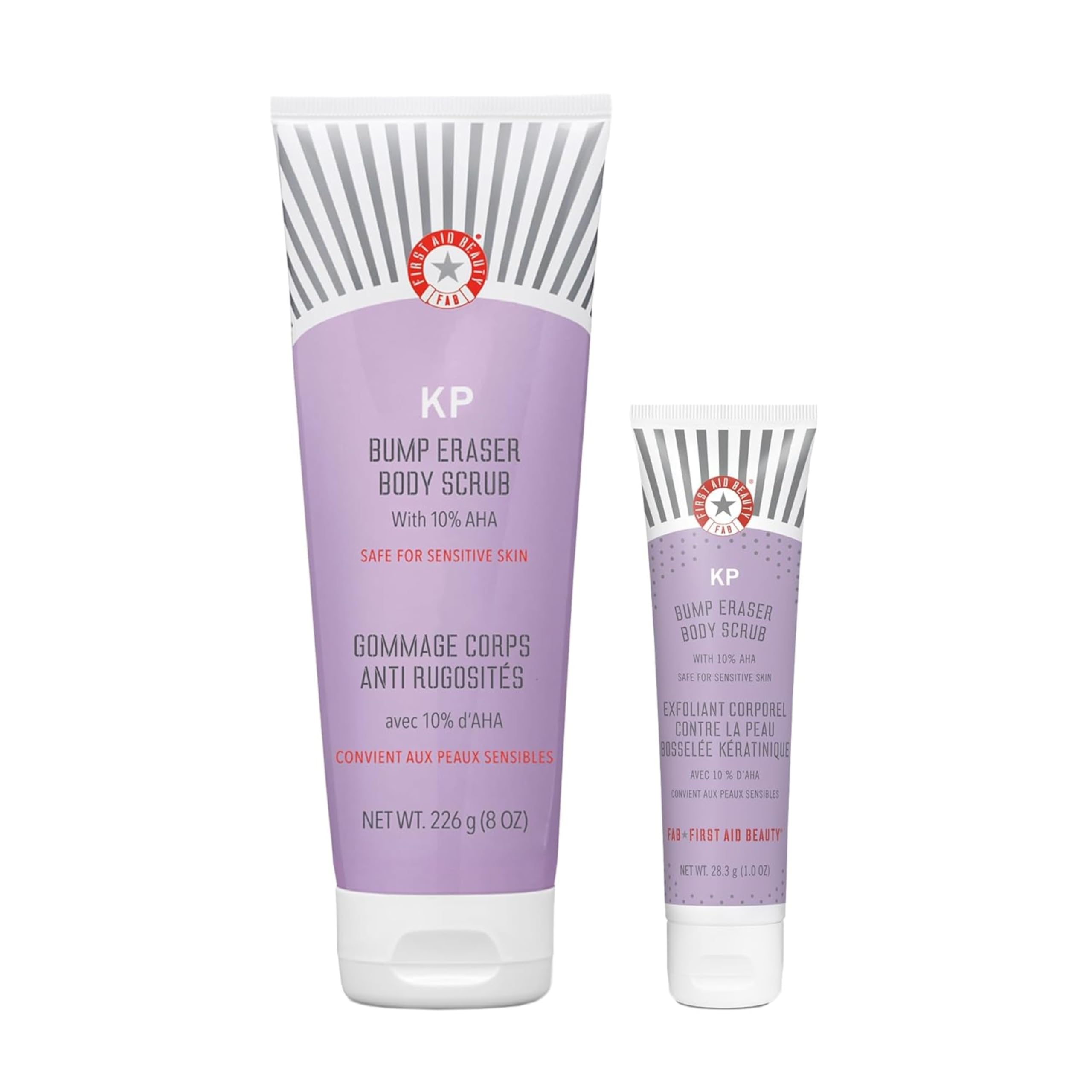 KP Bump Eraser Body Scrub Exfoliant for Keratosis Pilaris with 10% AHA – 8 oz + Bonus 1 oz Travel Size Tube