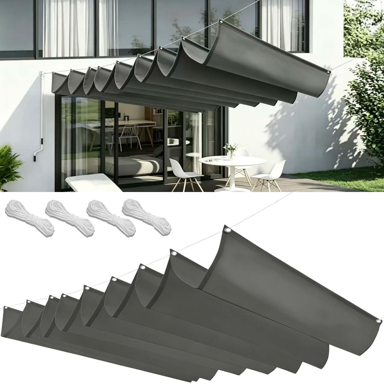 Wodoodporny Żagiel Przeciwsłoneczny 70x280cm Blokujący 98% UV Wodoodporna Pergola Zewnętrzna Z Oczkami I Sznurkiem Do Ogrodu Zewnętrznego, Patio, Trawnika, Jasny szary