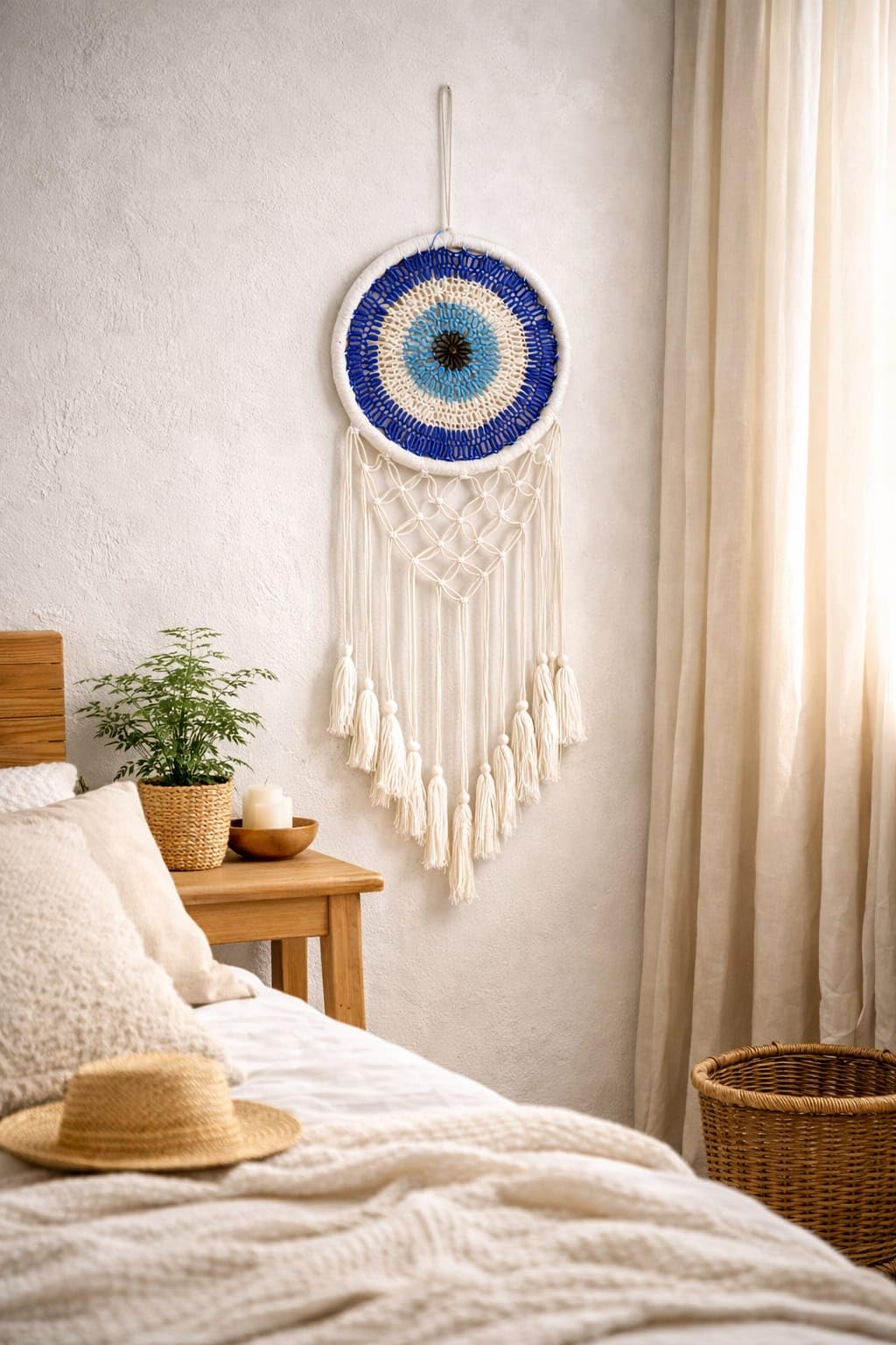 ThincAmaxe Handmade Macramé Dream Catcher Wall Hanging | Blue & White Boho Dreamcatcher for Bedroom, Living Room & Home Décor-image-16