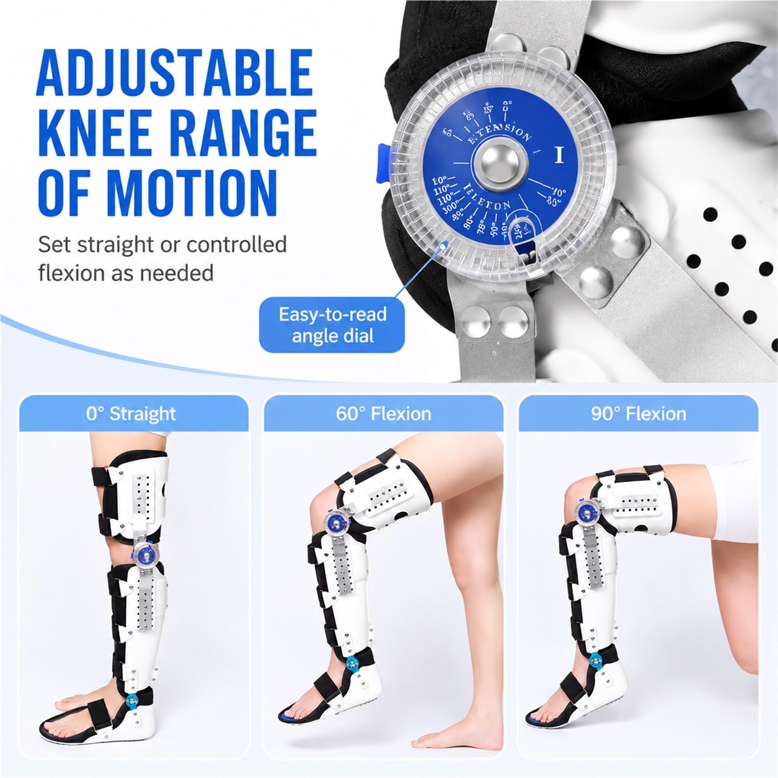 Tutore Ginocchio Post Operatorio Immobilizzatore Regolabile Supporto Stabilizzatore per Legamenti LCA Menisco e Riabilitazione Ortopedica Professionale Unisex(Giusto)