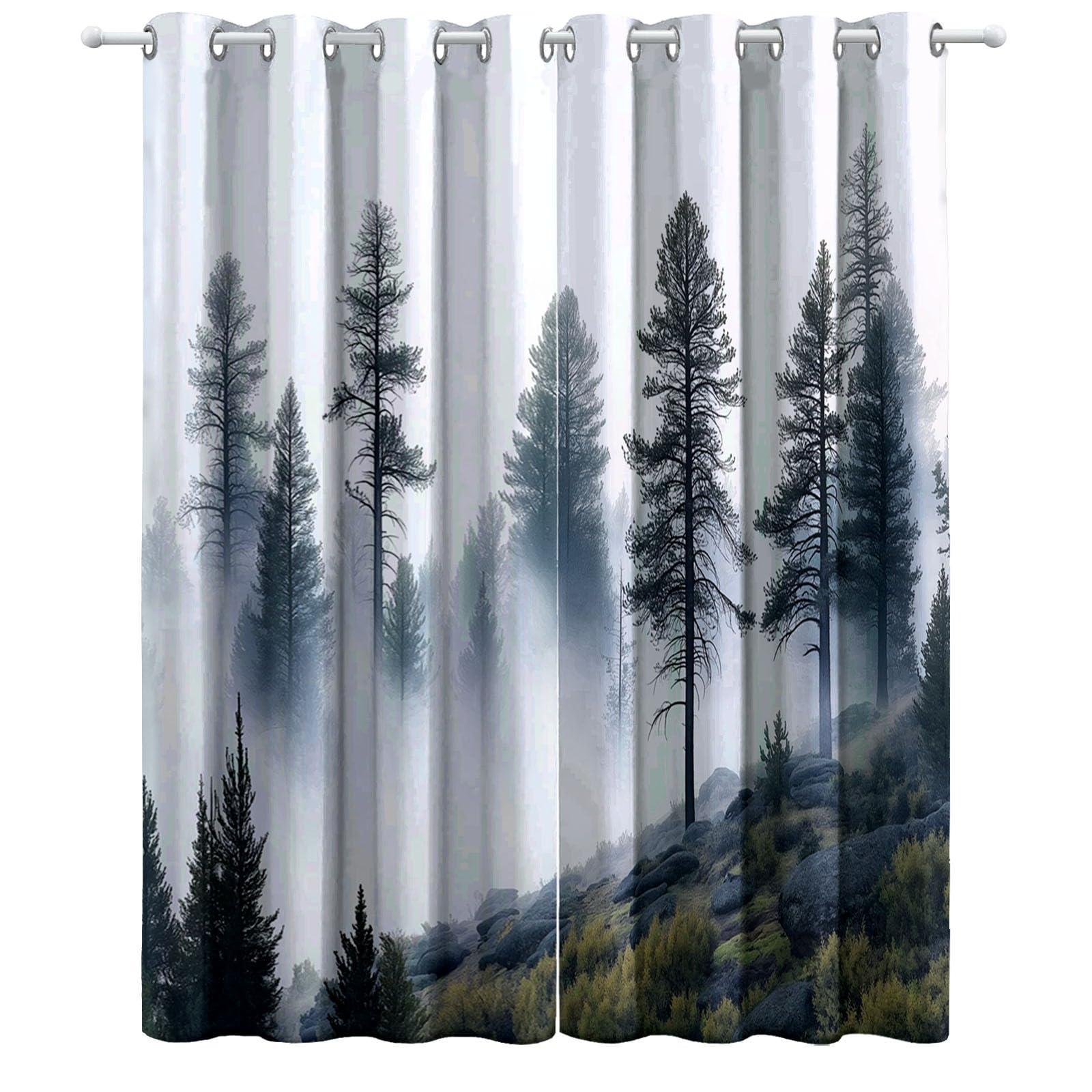 Gardinen Blickdicht 2er Set Malerischer Kiefernwald H 280 x B 140 cm Vorhang Verdunklungsvorhänge, Thermovorhang Kälteschutz, Gardinen mit Ösen, Schallschutz Vorhang
