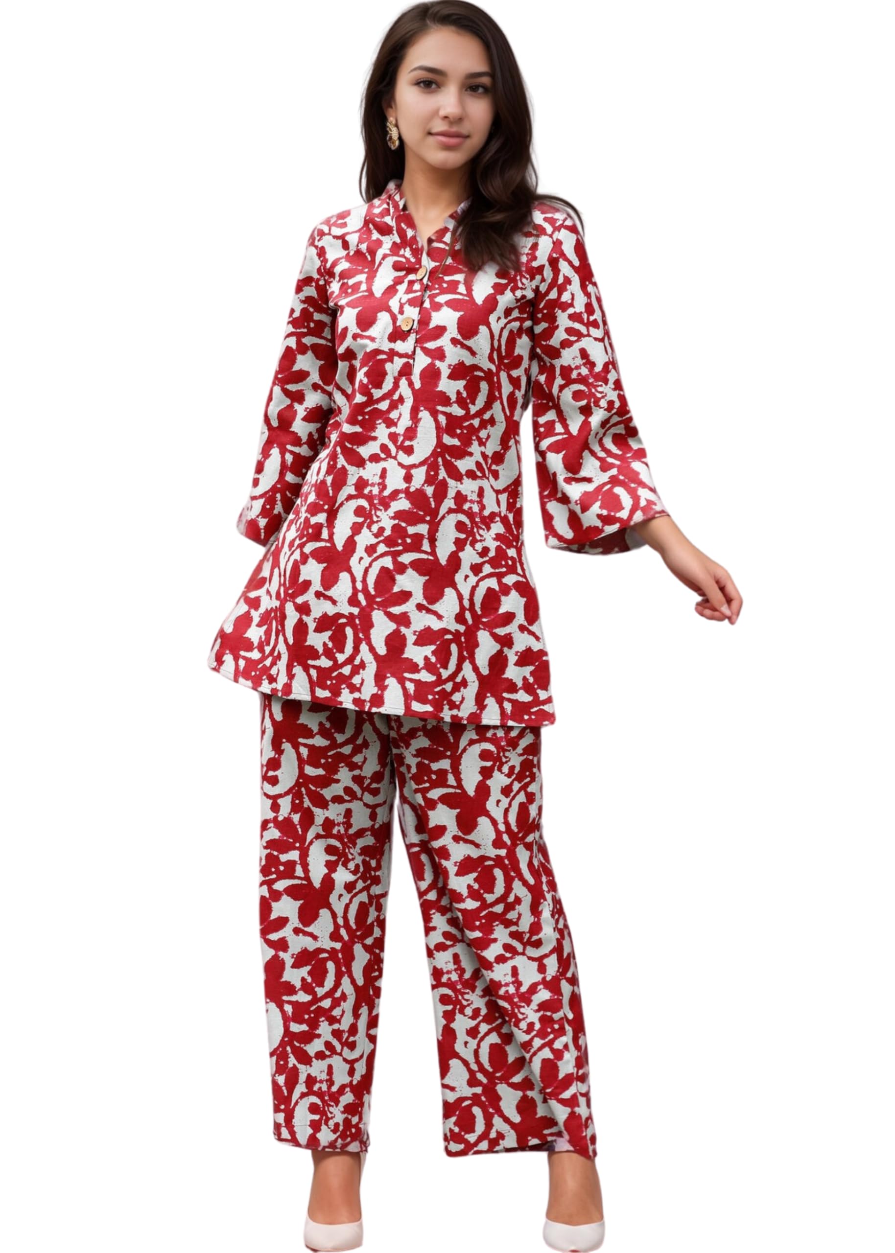 Shienzy Stylish Printed Cotton Blend Co Ord Set For Women || Casual & Festive Indo-Western Outfit || Kurta Pant Set (1594Shz_Mrn_S) Maroon