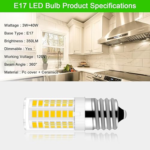 Miniatura 9 de Bombillas LED E17 regulables de 3 W para microondas sobre estufa, equivalente a 40 W, luz blanca diurna 6000 K, apta para microondas Whirlpool