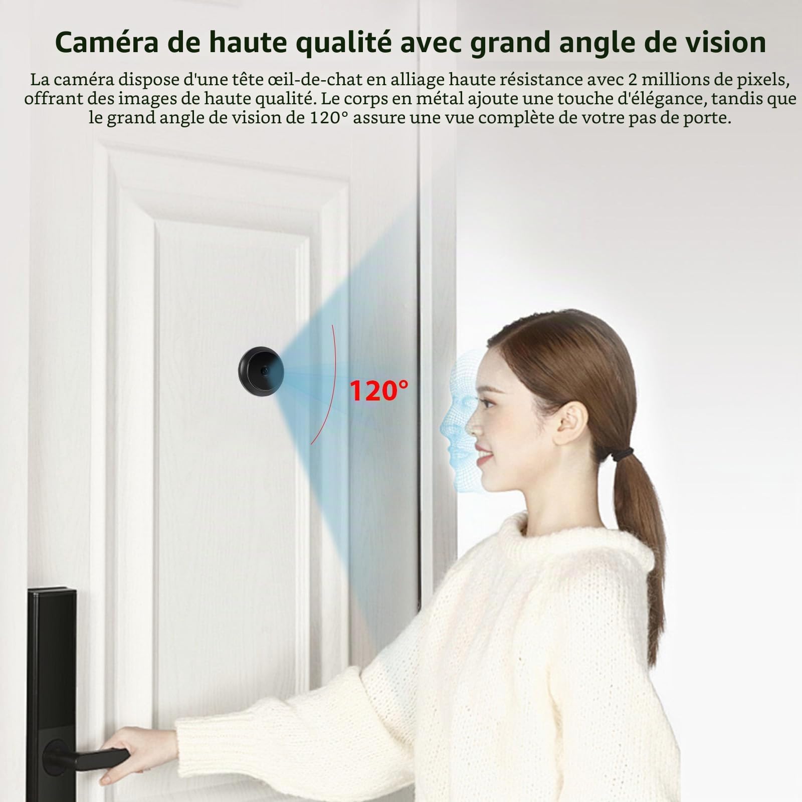 Judas numérique - Moniteur LCD de 10,1 cm avec kit d'appareil photo 1080p 2 MP, grand angle de vision de 120 °, vision nocturne en couleur, batterie intégrée de 1400 mAh, rechargeable de type