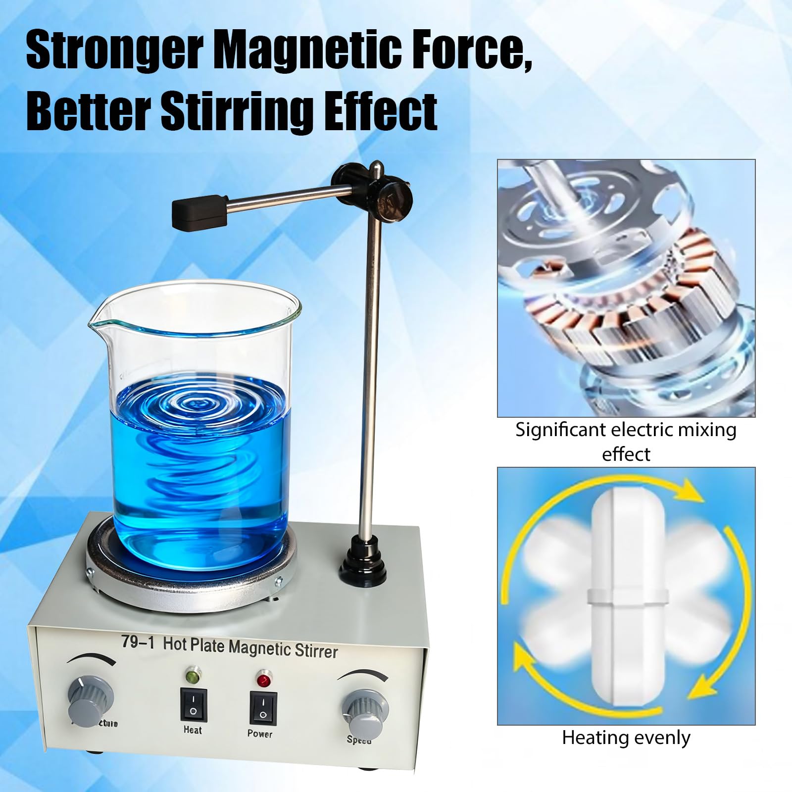 Agitador magnético con placa calefactora, agitador magnético de 300W con 0-2200 rpm, regulador de velocidad continuo, 6 unidades de agitadores magnéticos para laboratorios