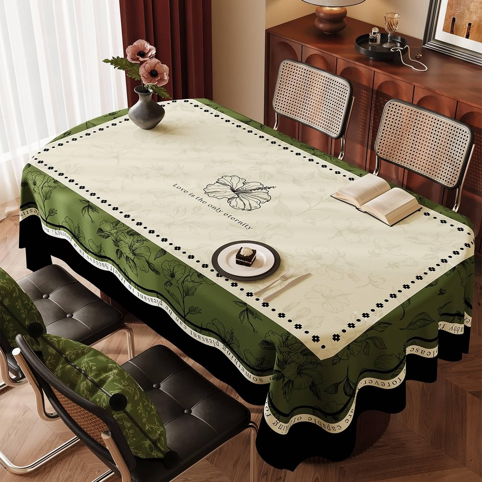 PVC Tischdecke Küche Modern, Beige Grün | 140x200CM