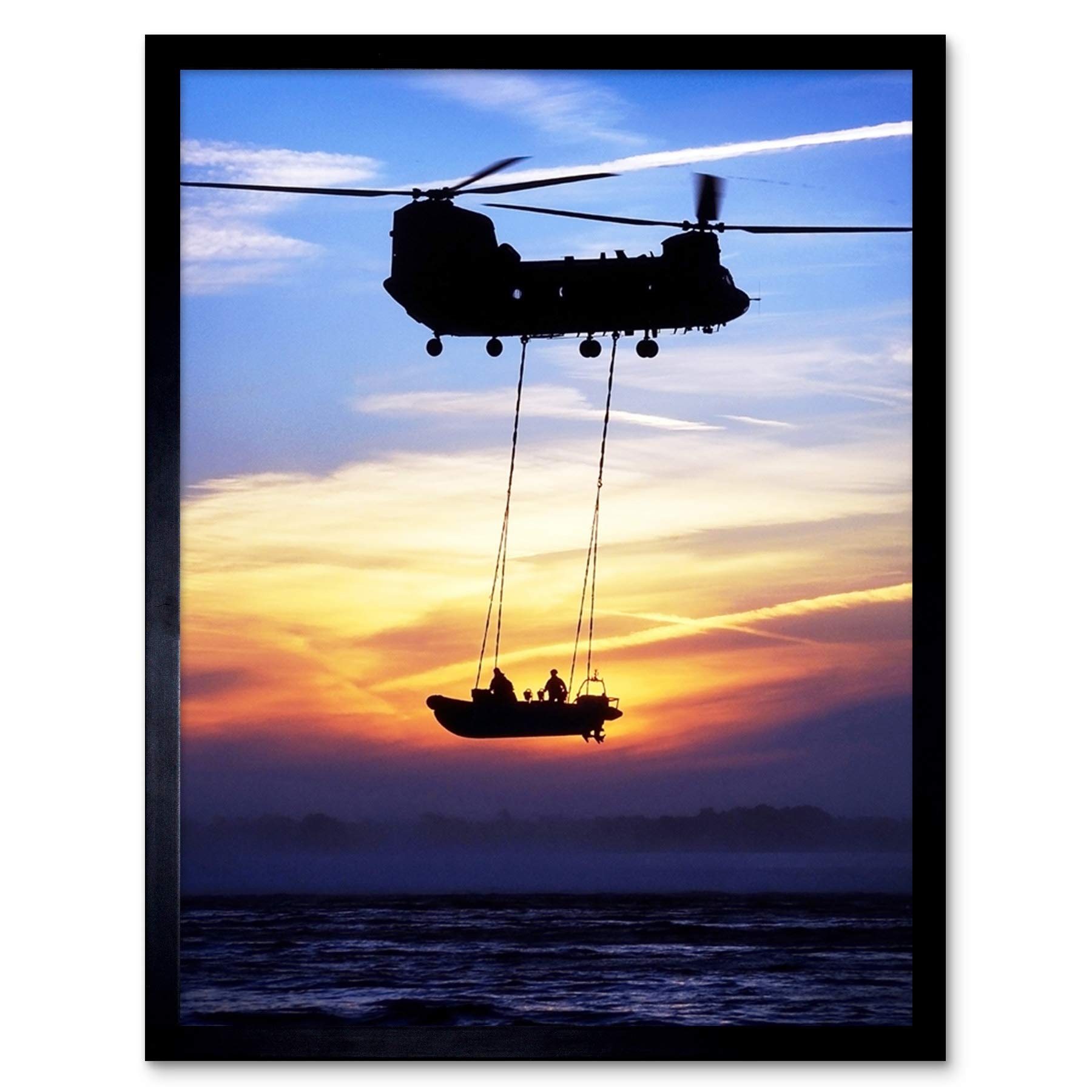 Artery8 Military Uk Chinook Helicopter Royal Marines 12X16" Framed Wall Art Print from B&Q