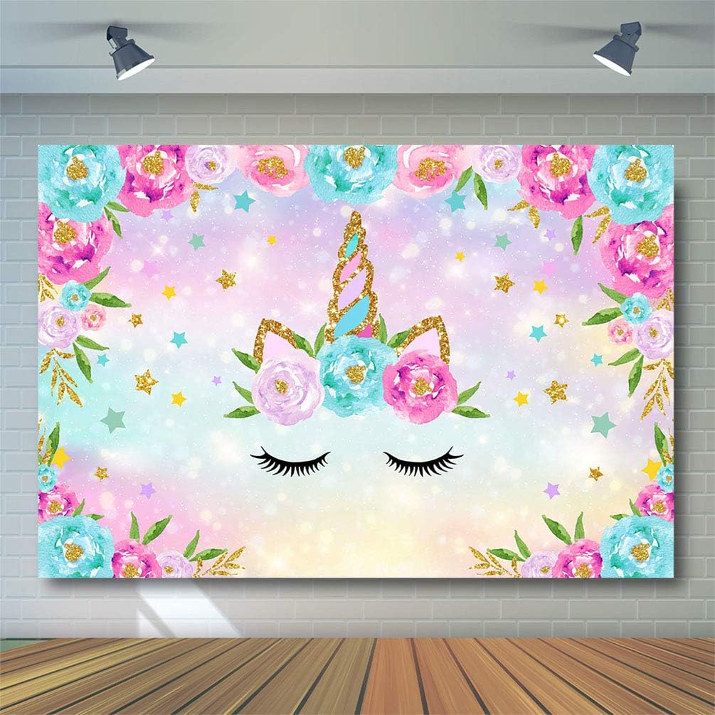 Avezano Unicorn Backdrop for Girls Birthday Party Baby Shower Photography Background 7x5ft Glitter Magical Rainbow Purple Floral Unicorn Winter ONEderland Bday Photoshoot Backdrops