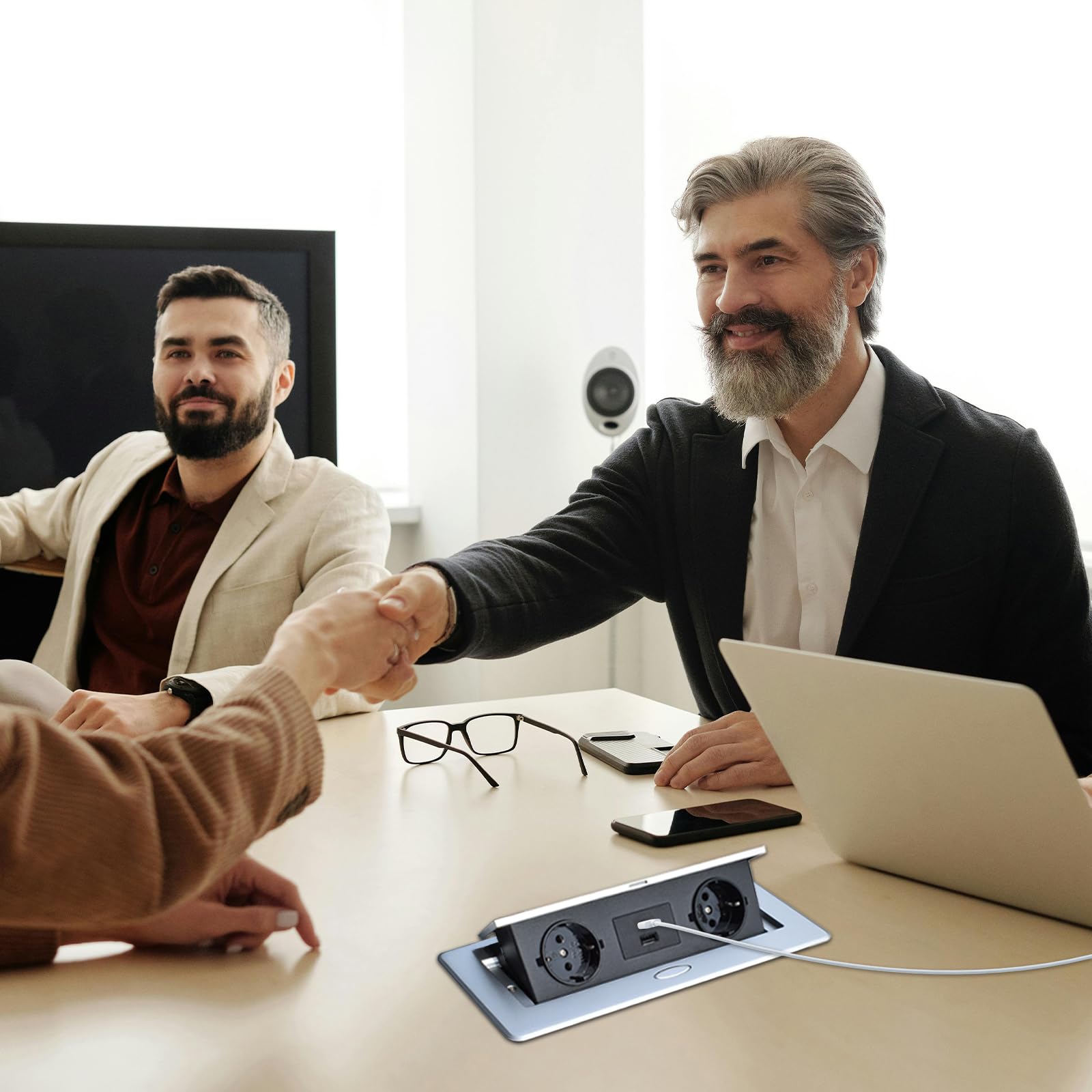Prise encastrable escamotable avec fonction de charge rapide PD20W USB-C, prise de table pour bureau, plan de travail de cuisine, argent