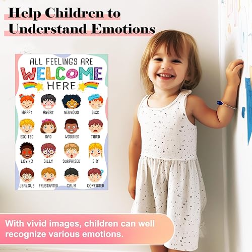 Miniatura 4 de FLYAB Tabla de sentimientos para niños  11.2 x 16.5 pulgadas, decoración de aula de emociones elementales, póster de aprendizaje de salud mental