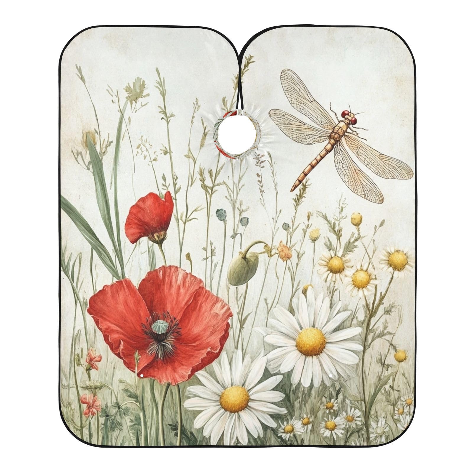 Kigai Hair Cutting Cape for Men & Women Dragonfly Flowers Waterproof Barber Cape Professional Hairdressing Salon Styling Cape with Adjustable Closure Snap