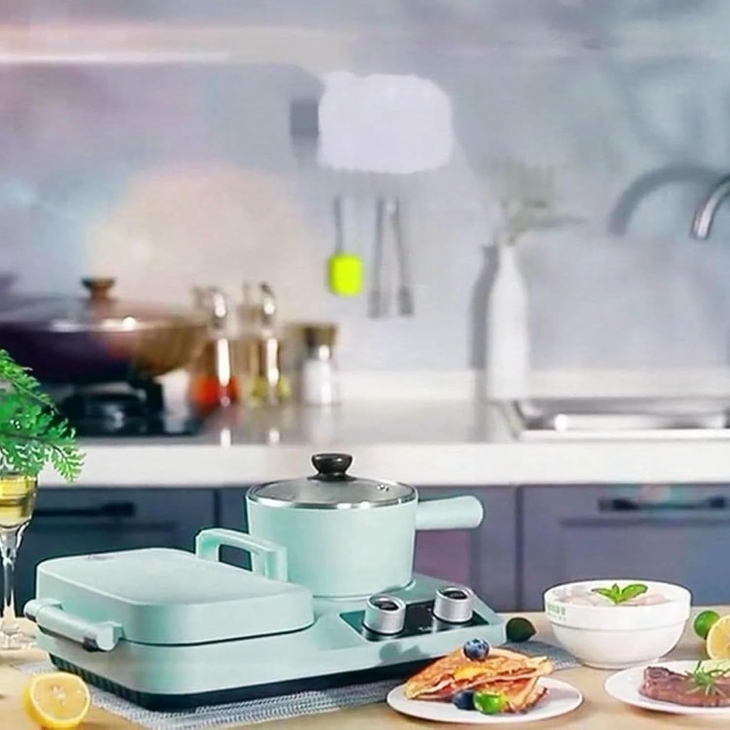 4 In 1 Electric Sandwich Breakfast Machine, 800W Breakfast Maker Station, with Non Stick Griddle, Breakfast Machine for Bacon, Hash Browns