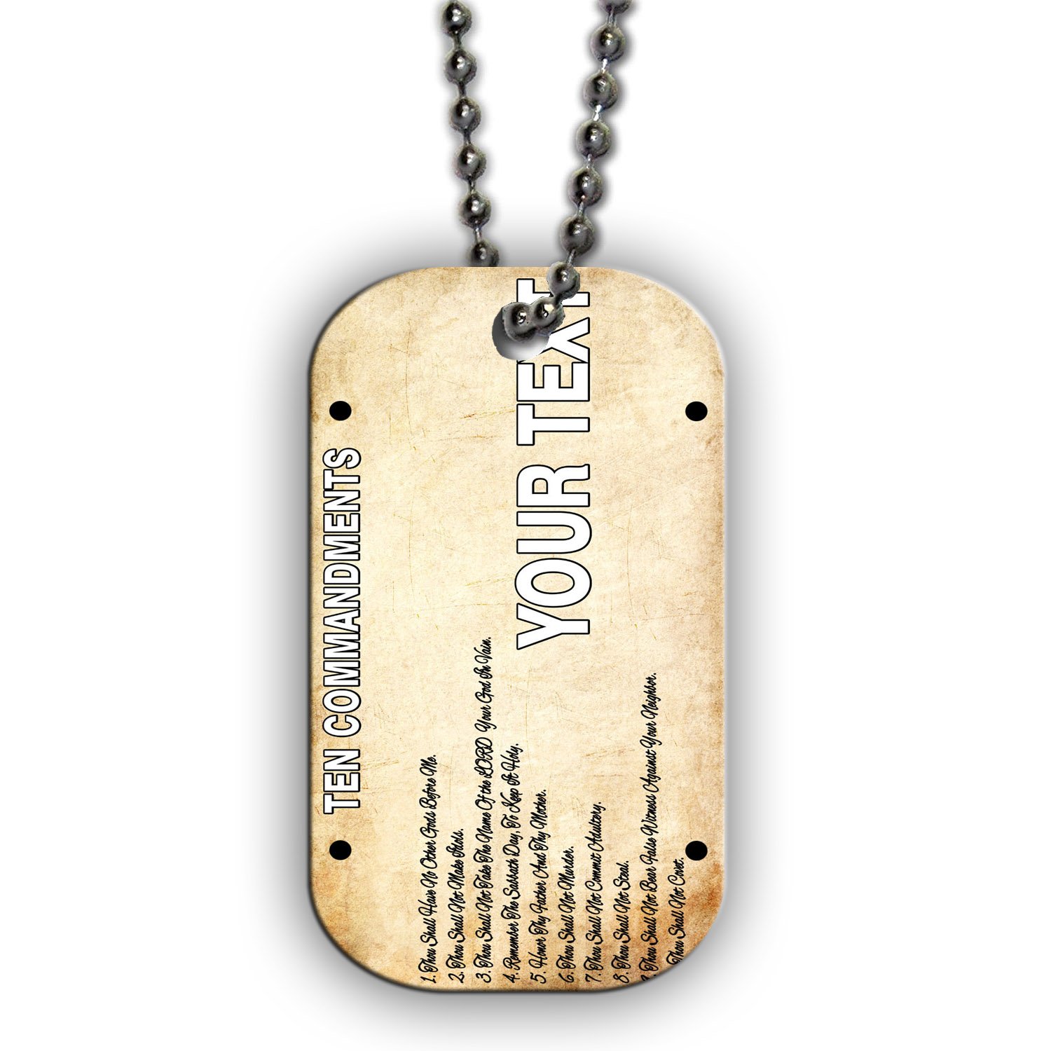 BleuReign(TM) Personalized Bible Series Ten Commandments License Plate Single Sided Metal Military ID Dog Tag with Beaded Chain