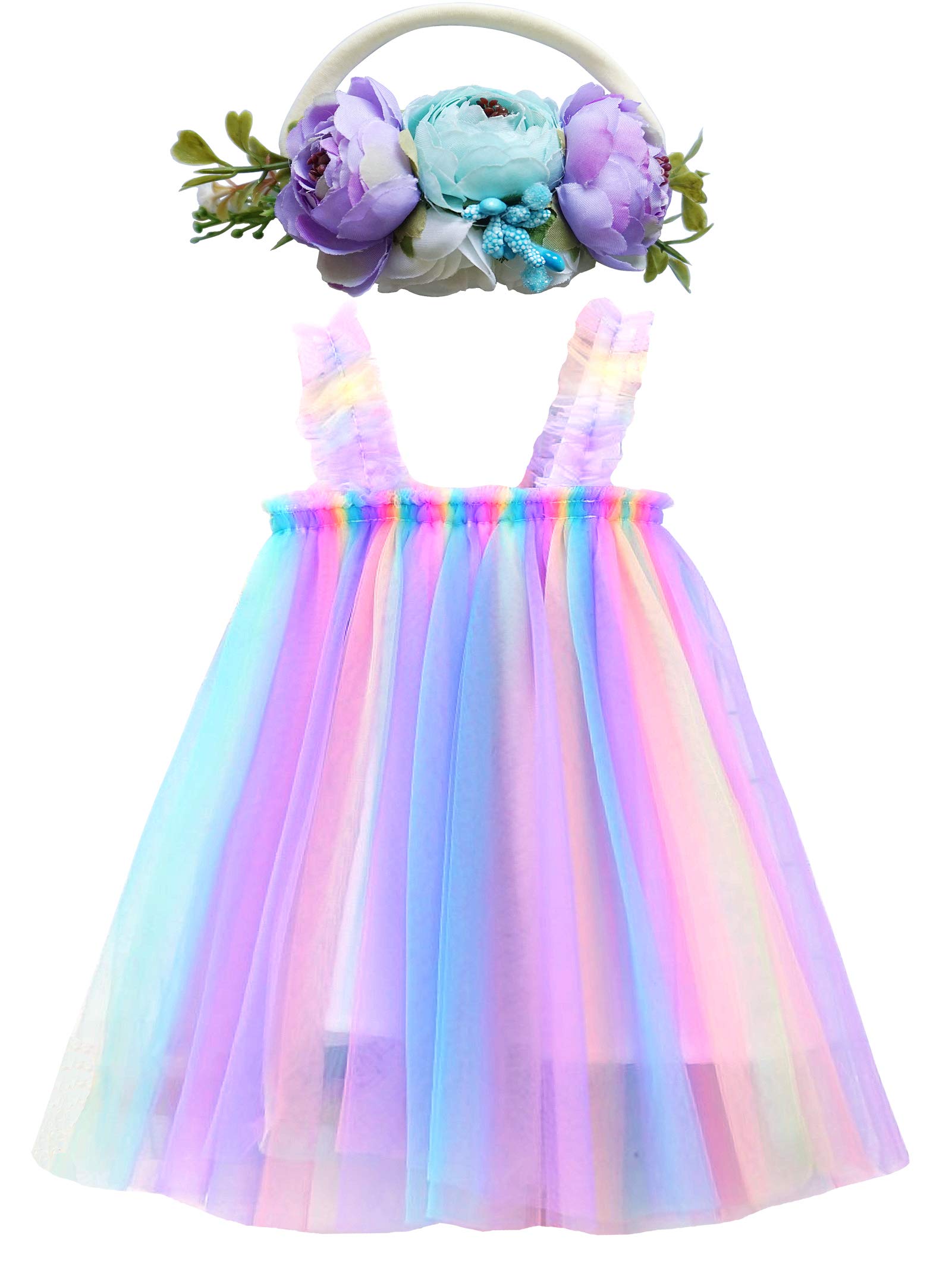 BGFKS Layered Tulle Tutu Dress for Toddler Girls,Baby Girl Rainbow Tutu Princess Skirt Set with Flower Headband.