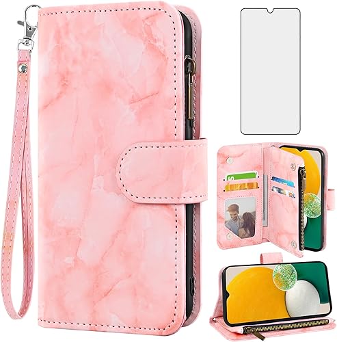 Asuwish Funda de teléfono para Samsung Galaxy A13 5G Wallet Cell Cover con protector de pantalla de vidrio templado y soporte de ranura para tarjeta