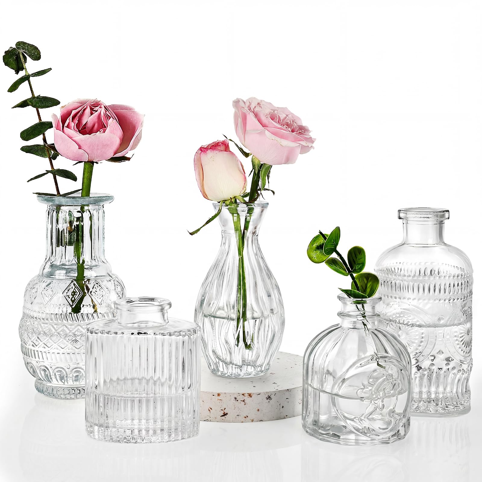 Lot de 5 petits vases à bourgeons en verre transparent pour fleurs