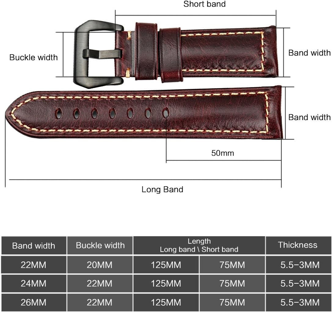 REZERO Watch Band, Genuine Leather Watch Straps, Oil-Waxed Vintage Watch Bands for Men 18mm 19mm 20mm 21mm 22mm 23mm 24mm 26mm