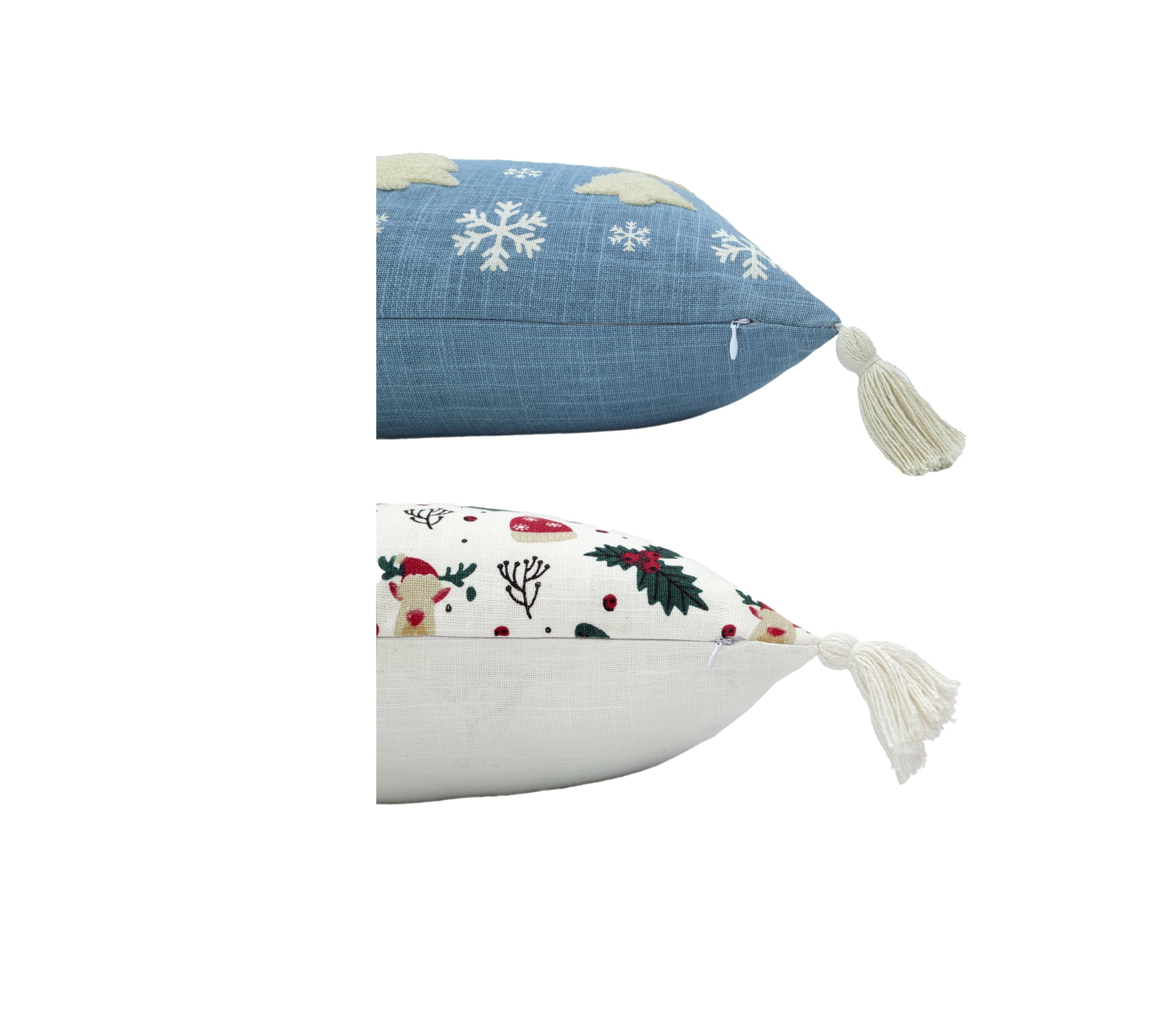 Juego de 2 fundas de cojín decorativas navideñas | Fundas de cojín | Cojín decorativo | WinterFeest Magic | 45x45 cm | Algodón y Poliéster | Blanco y Azul | Sin cojín interior