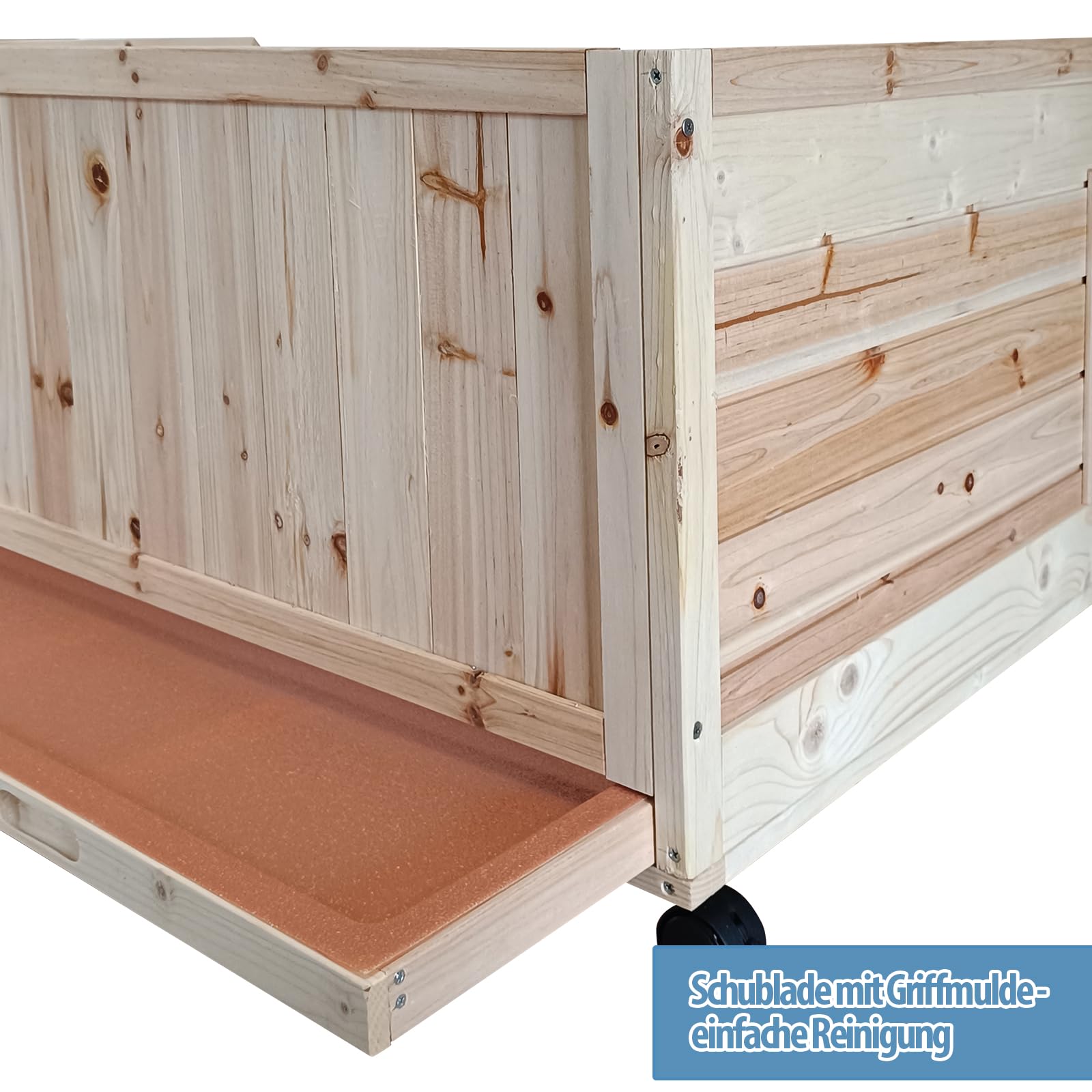 Meerschweinchen Stall aus Kiefernholz - 113 cm - Kleintierstall - auf Rollen - Gehege