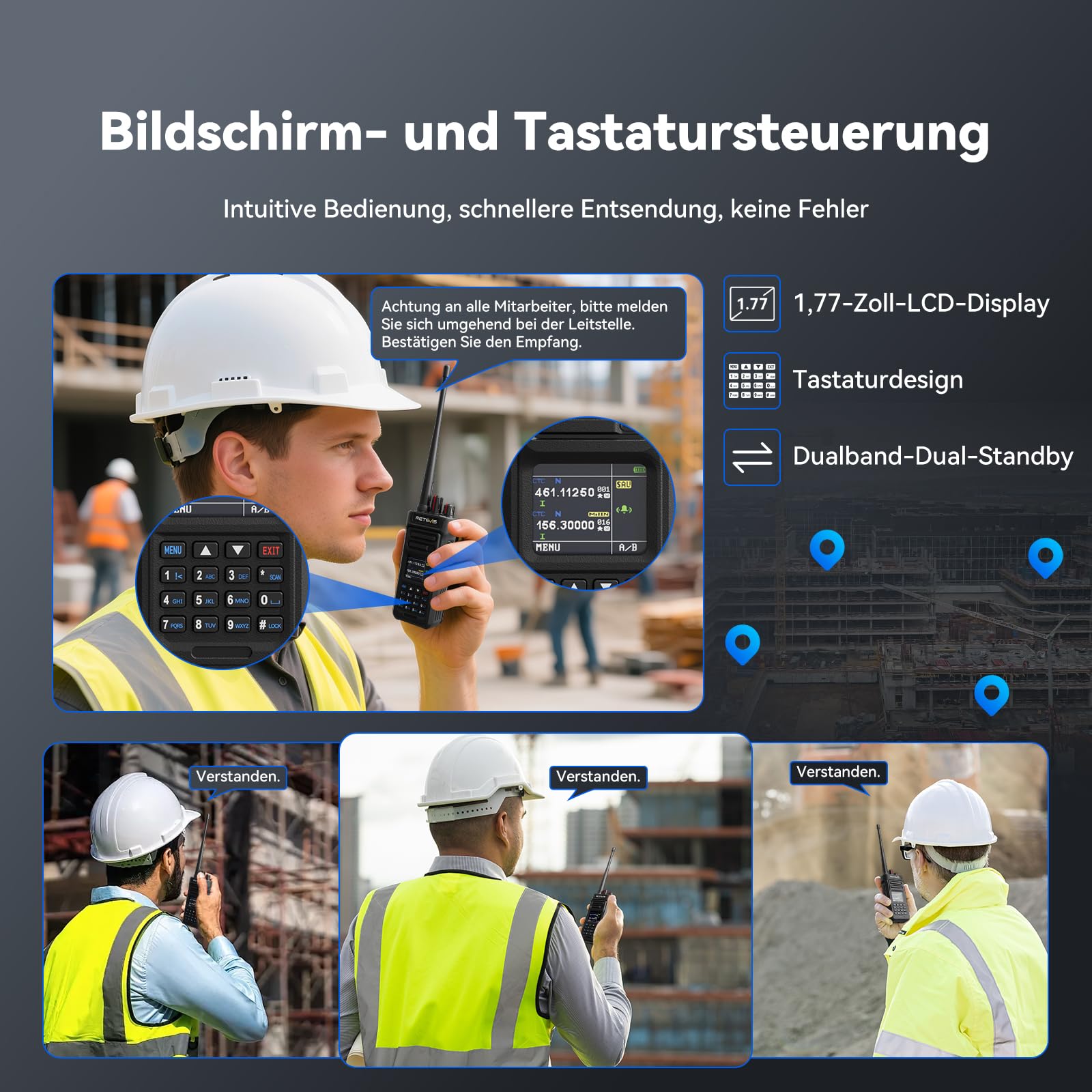 Retevis RT29S Walkie Talkie Wasserdichtmit, Handfunkgerät mit 6 Wege Ladegerät, Großer Reichweite, Professionelles IP67, LCD-Bildschirm Rauschunterdrückung Gruppenruf für FürIndustrie (6er-Pack)