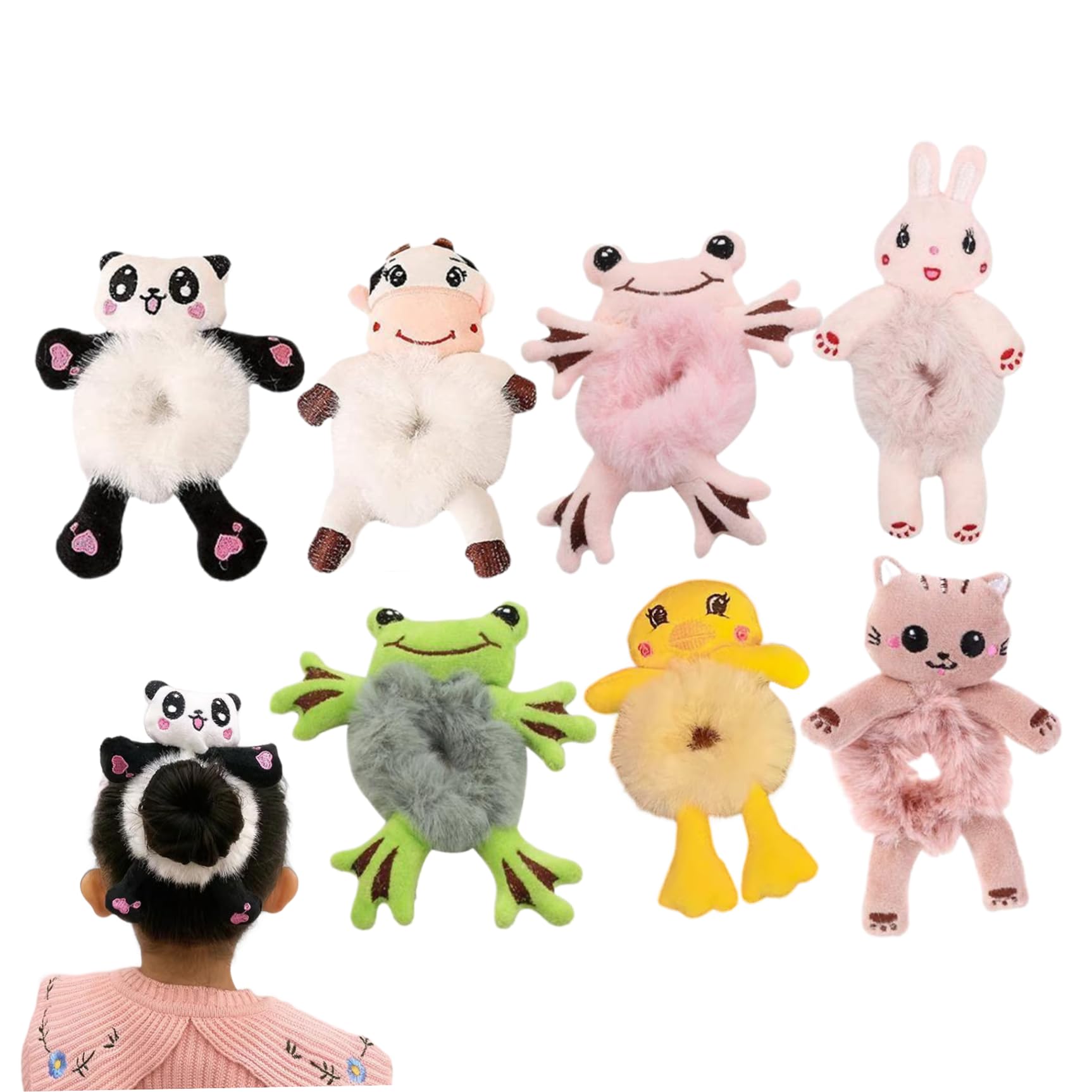7Pcs Cute Hair Tie for Women, Animal-Shaped Plush Hair Ties No Damage 6x5 Inch Elastic Decorative for Women Girls Ties No Damage