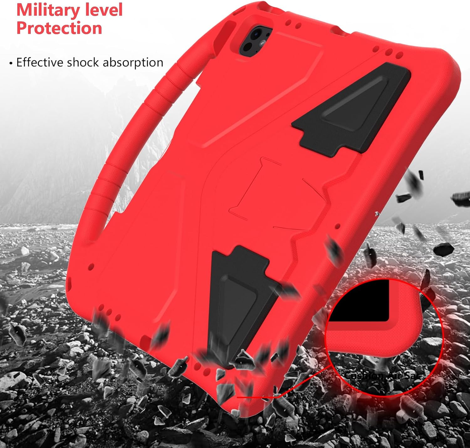 YRH Kids Case for iPad Air 13-in. M4/M3/M2 (2026/2025/2024), for iPad Pro 13-in. M5/M4 (2026/2024), with Strap Handle Stand, Red