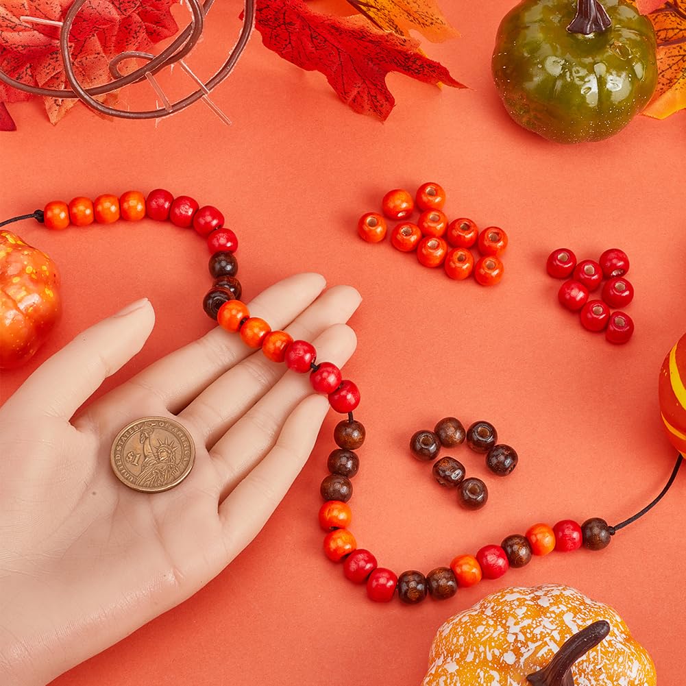SUNNYCLUE 600Pcs Thanksgiving Wood Beads Bulk Fall Wooden Bead Red Orange Coconut Brown Natural Wood Round Large Hole Loose Spacer Beads for Crafts Beading Garlands jewellery Making Bracelets Home Dec - Image 3