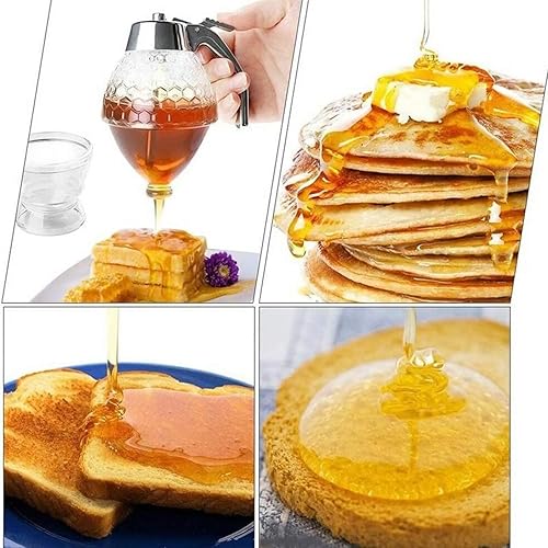 Miniatura 7 de Tarro dispensador de miel, a prueba de goteo, dispensador de jarabe de arce, atractiva maceta de miel en forma de panal - Tarro de miel con soporte,