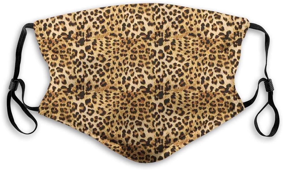 Comfortable Printed mask,Brown, Leopard Print Animal Skin Digital Printed Wild Safari Themed Spotted Pattern Art,Brown,Windproof Facial decorations for Adults Size：M