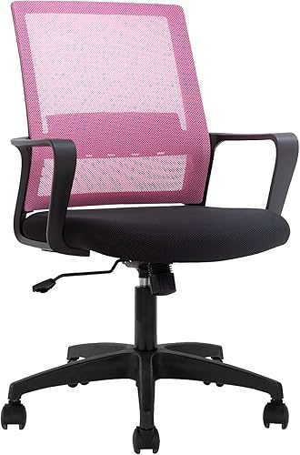 Silla de oficina, silla ergonómica de escritorio de malla con respaldo medio, silla de malla giratoria de altura ajustable, silla de computadora con