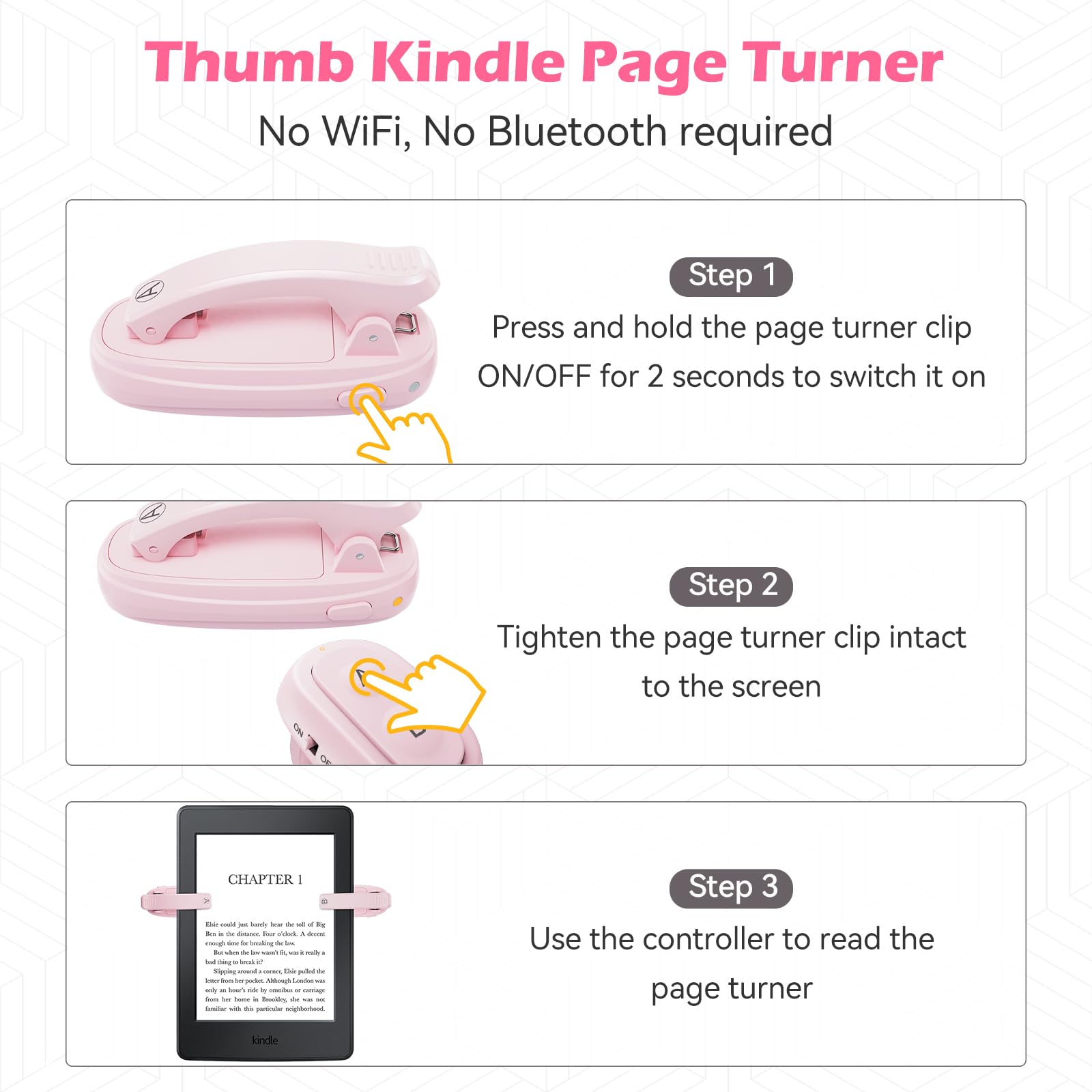 Telecomando per girare pagine per Kindle Paperwhite Turner eReader: scatto remoto della fotocamera, Kindle Clicker Page Turner per iPad, tablet Android, Surface e-book, lettura fumetti, accessori rosa