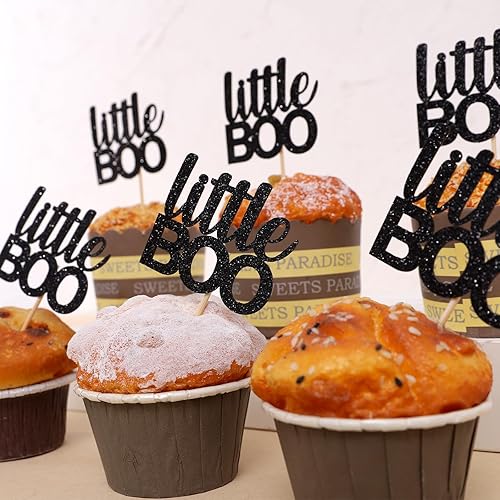 Miniatura 9 de 12 piezas hechas a mano para cupcakes Little Boo  Decoraciones de Halloween Baby Shower, decoración de octubre Baby Shower, pancarta de otoño para