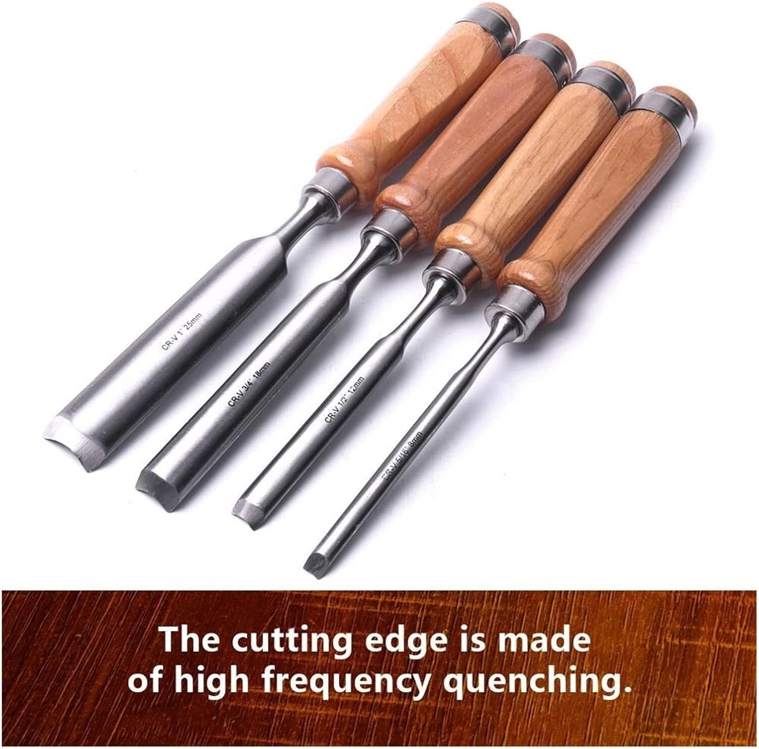 Half-Round Wood Chisel Set, Chrome Vanadium Steel Carving Gouge, 8mm 12mm 18mm 25mm, Handle for Woodworking (18mm)(18mm) ()