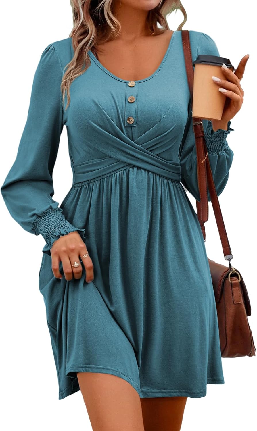 Acelitt Women's Fall Dresses 2025 Beach Casual Long Sleeve Loose Sundress Flowy Babydoll Mini Dress - Image 4