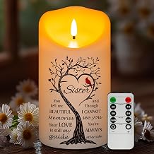 Flameless Memorial Candle for Loss of Sister, Real Wax LED Light with Remote Sympathy Bereavement Gifts for Loss of Loved One Memorial Gifts for Loss of Sister 4" x 7"