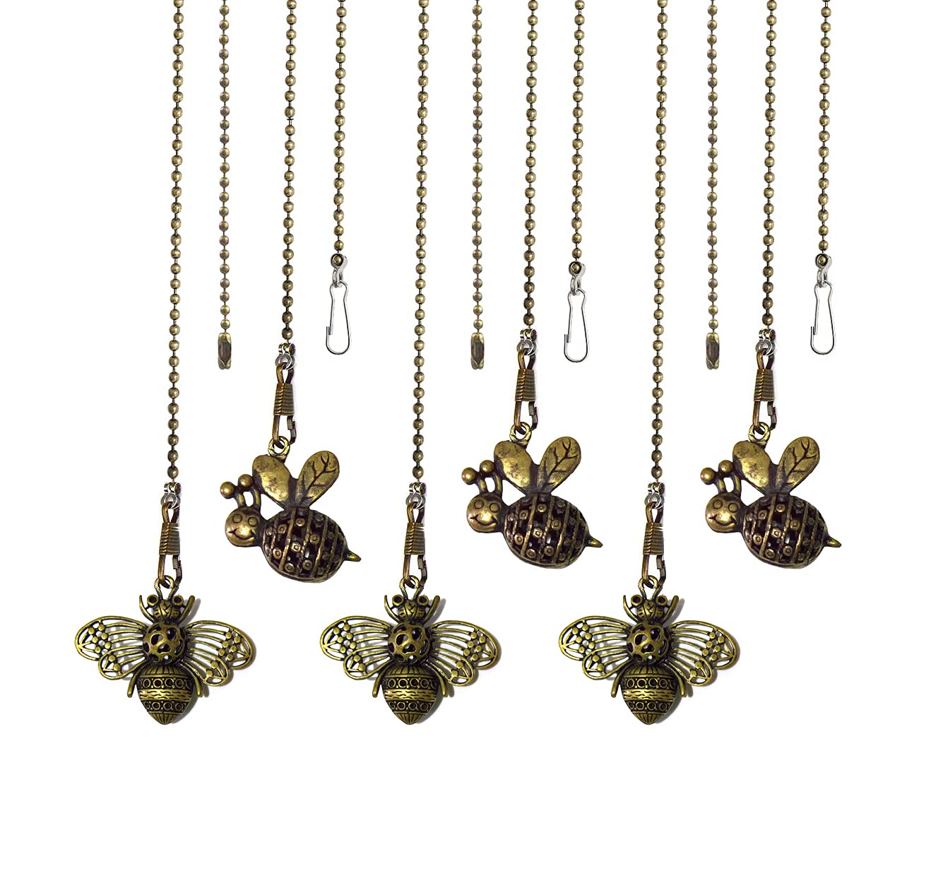 6 Pcs 15 inch Vintage Bee Out Charm Pendant Ceiling Fan Danglers Fan Pulls Chain Extender with Ball Chain Connector (Bee)