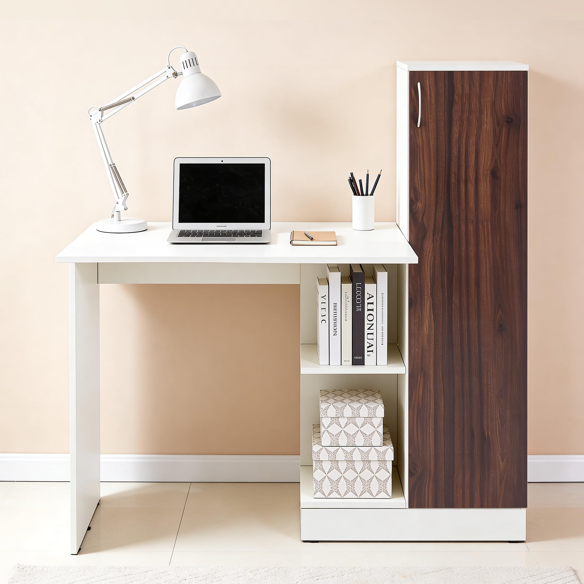 Green Soul Arrakis|Study & Office Table Computer Desk|Sturdy Built Quality|Engineered Wood|3 Years Warranty | Writing Desk for Professionals |1Drawer,1Cabinet | Installation Provided (White & Walnut)-image-40