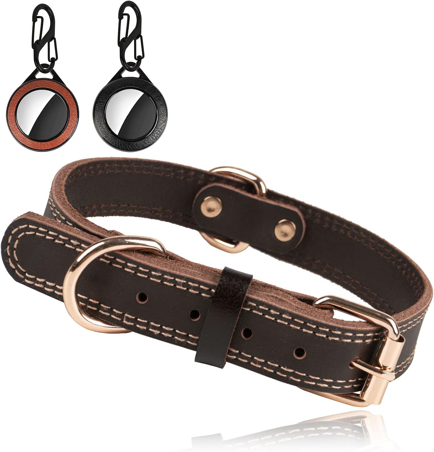 Docuwee AirTag Dog Collar, 20in Adjustable Leather Dog Collar+2PC AirTag Case with Keychain, Anti-Lost Lightweight Pet Collar, AirTag…