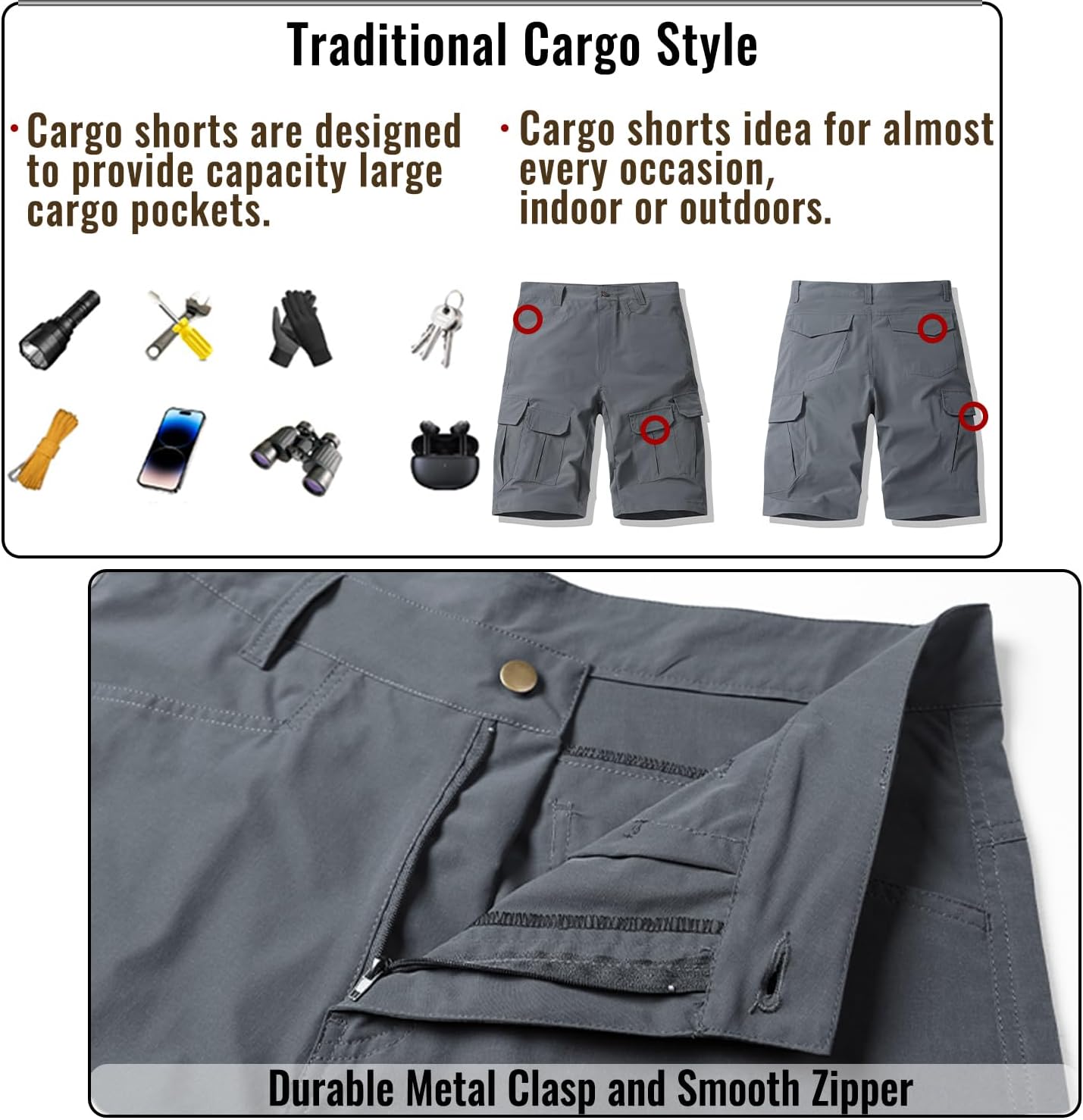 RANKSING Men's Big and Tall Shorts Cargo Shorts for Work Relaxed Fit Multi-Pocket Hiking Casual Shorts - Image 3