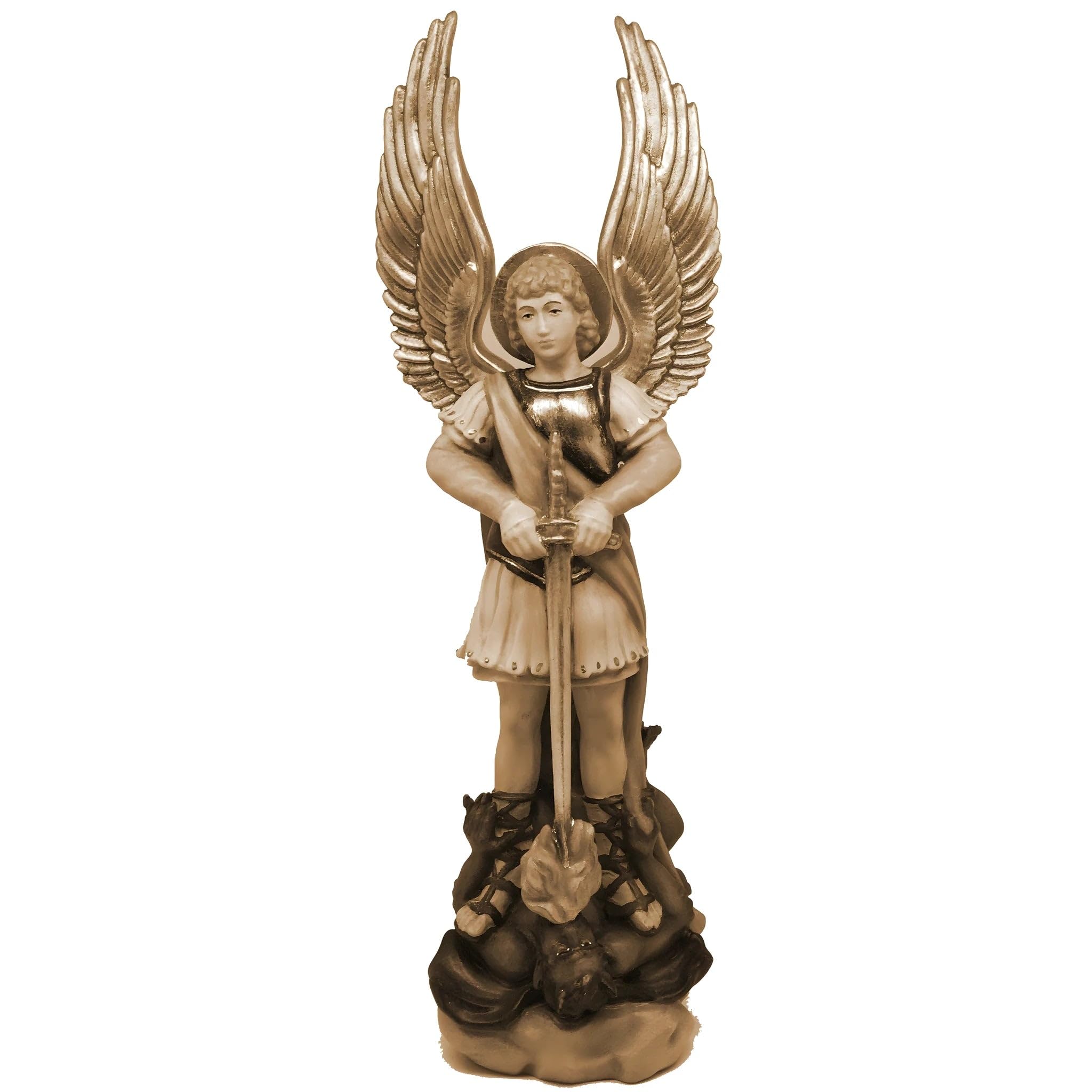 Dolfi statua św. Michała Archanioła z włókna szklanego 40 cm | Ręcznie barwione drewno w Val Gardena | Figurka szopki