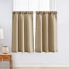 Valea Home Short Curtains for Kitchen Rustic Rod Pocket Curtain Panels for Small Window 45 inch Length Cafe Curtains, 2 Panels, Taupe
