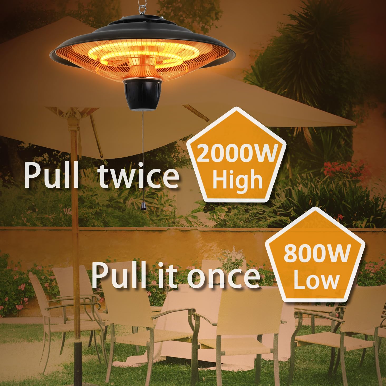 DONYER POWER Chauffage extérieur pour jardin, terrasse, chauffage halogène 800 W et 2000 W pour serre et tente