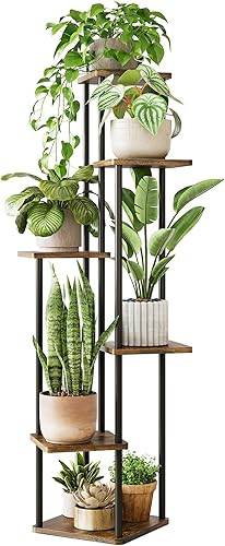 Soporte de esquina para plantas de interior de 6 niveles, estante alto para plantas múltiples plantas, estante de madera para plantas, estantes de