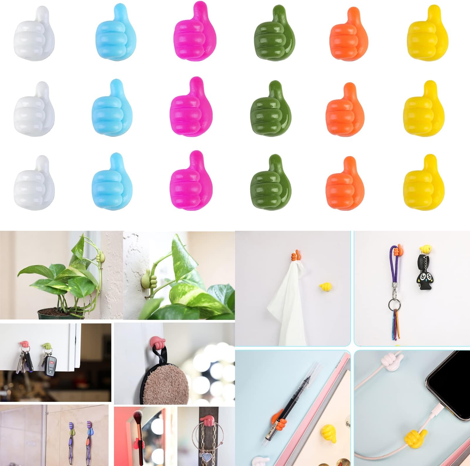 18 Pcs Thumb Hooks Silicone Cable Clips Self Adhesive, Cable Holder, Cable Organiser, Cable Tidy Clips for Home, Office, Desk, Car, Gift Idea, Cable Management