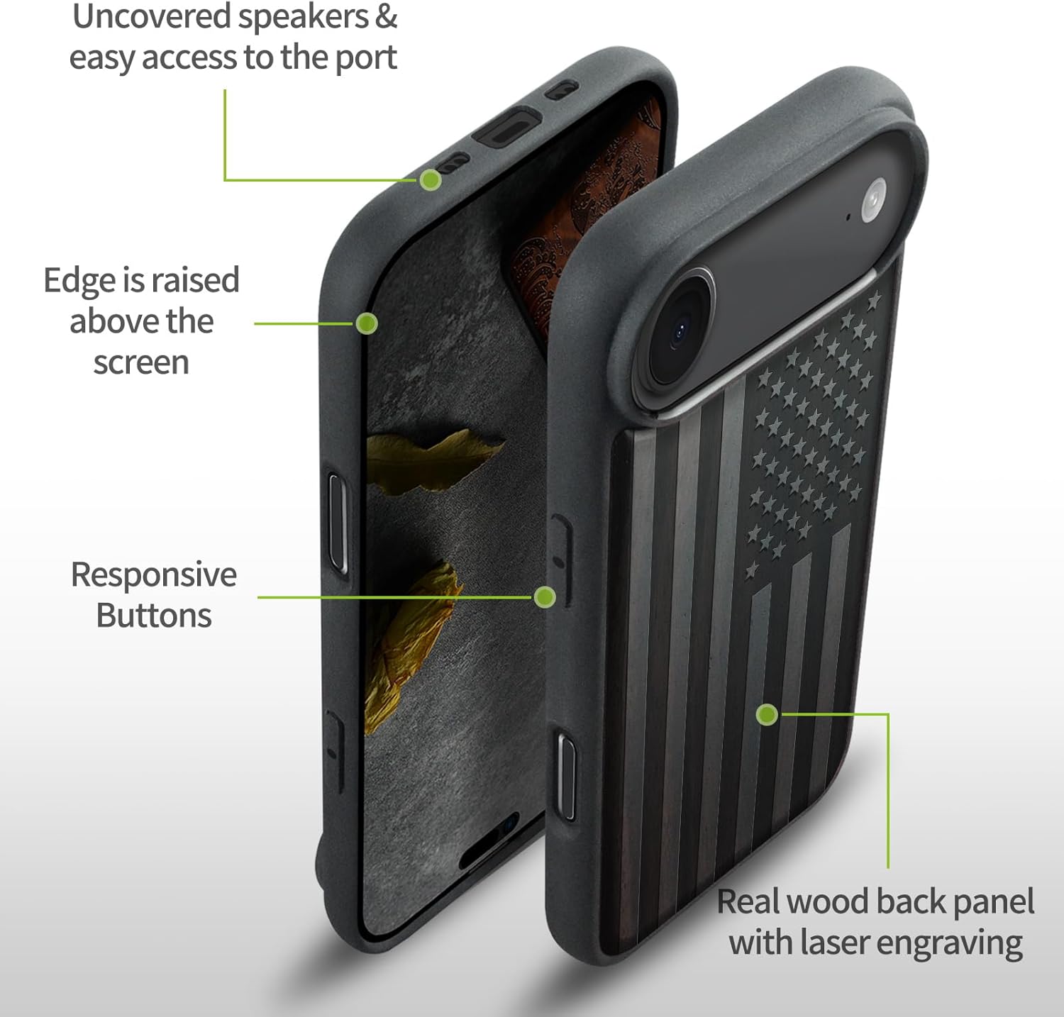Carveit Magnetic Wooden Case for iPhone Air Case, Wood Artisan Engraved & Soft TPU Shockproof Cover, Compatible with MagSafe 17 Air Wireless Chargers (The Classic American Flag) Blackwood