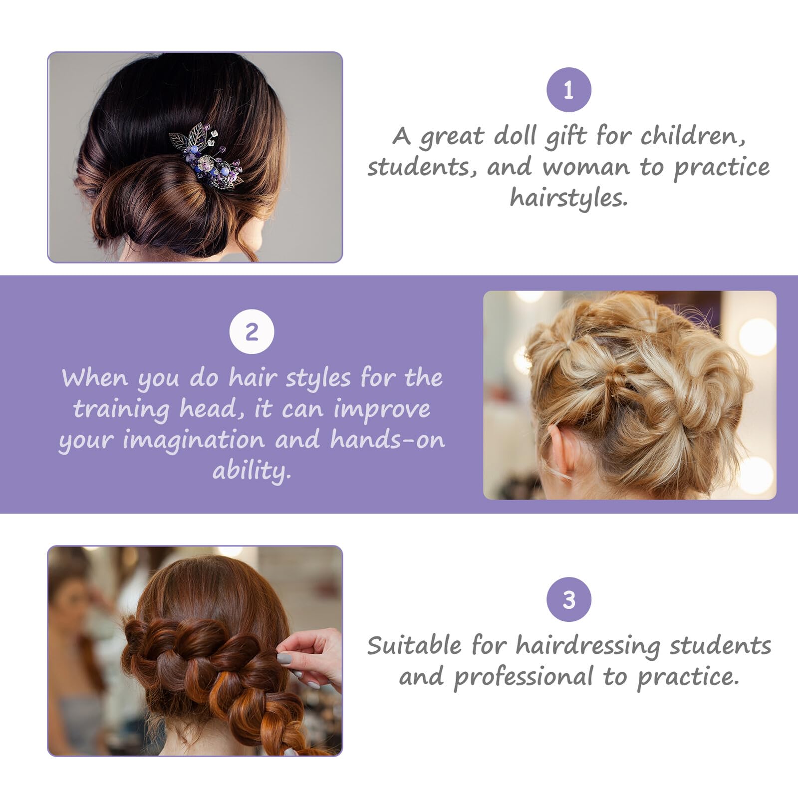 Ipetboom Tête de Mannequin pour Coiffure Matériel Entraînement pour Cheveux Support de Coiffure pour Tresses et Boucles