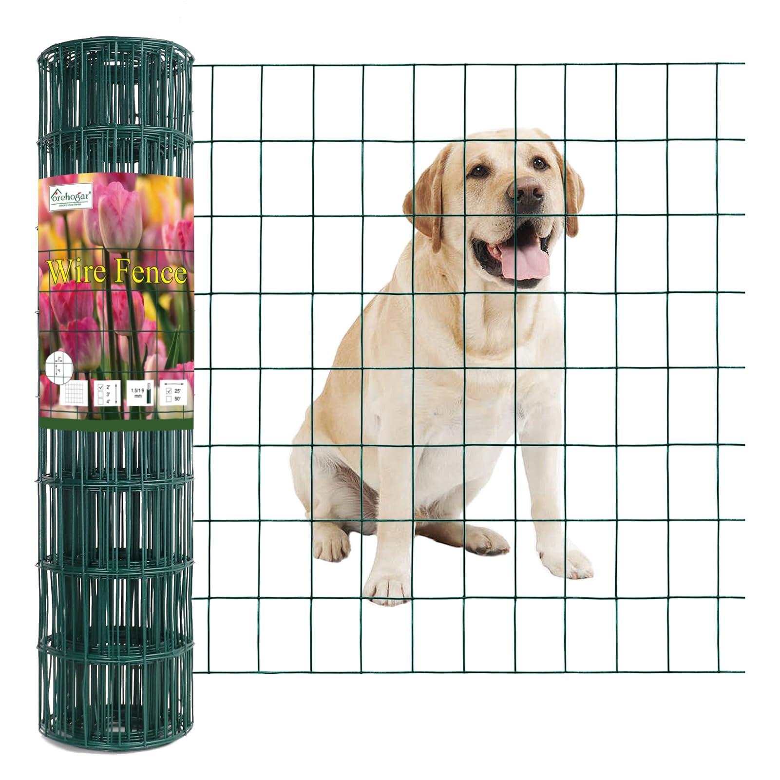 Green PVC Coated Welded Wire Fence 24 Inch x 25 Foot, 2 Inch x 3 Inch 16GA, Garden Border Fencing Roll Vinyl Coating Metal Wire Mesh for Yard Vegetable Plant Protection Poultry Netting